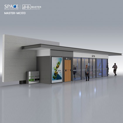 Close Type Bus Stop Shelter Advertising LED Display Kiosk Bus Station With Dustbin Trash Can